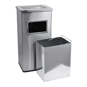 Tempat Sampah Persegi Panjang Stainless Steel, Tempat Sampah Baki Komersial dengan Ember Persegi Panjang 30L