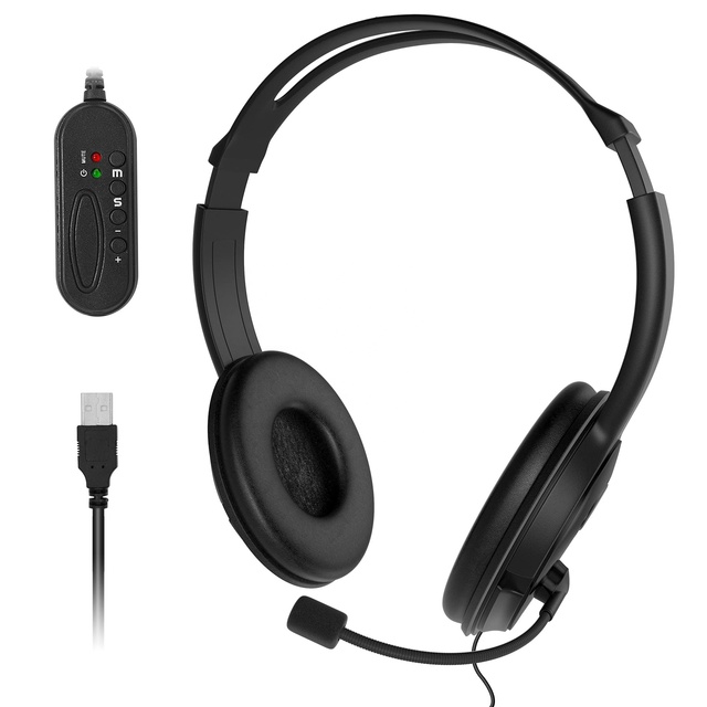 USB Wired Computer Headset with Microphone Noise Canceling for Business and Call Centers