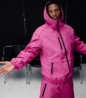 Ensemble de survêtement streetwear avec lignes réfléchissantes, coupe ample, en nylon ripstop, veste coupe-vent et pantalon de jogging