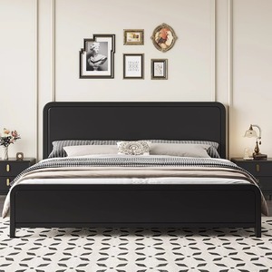 Vintage Style Solid Wood Double Bed <b>Black</b> Platform Bed Durable Bedroom Furniture - Product Image 5