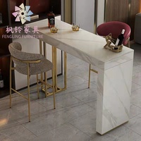 Table de bar de luxe nordique élégante de haute qualité avec base en acier inoxydable et plateau en pierre frittée marbrée BT001