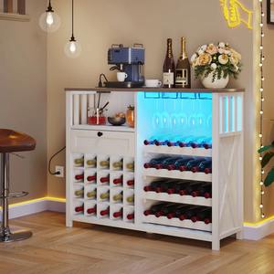 Mueble Bar de Madera Blanco Estilo Rústico de 47 Pulgadas con LED Ajustable, Almacenamiento, Portacopas y Estación de Carga - Product Image 3