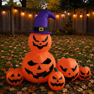 Sombrero de Bruja Morado Inflable con Calabazas Pequeñas para Decoración de Jardín Exterior y Ambiente de Halloween - Product Image 1