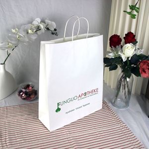 Custom Printed Logo Disposable Biodegradable Greaseproof Shopping Recycle Packaging Small Art Paper <b>Bag</b> with Handles - Product Image 1