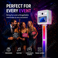 Photomaton double écran ROSSMINE en alliage d'aluminium, prend en charge 2 appareils photo reflex numériques 15,6 pouces, impression instantanée pour les événements de mariage