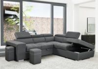 Sofá Seccional con Reposacabezas Ajustable, Sofá Cama Seccional Extensible con Otomana de Almacenamiento y 2 Taburetes, Gris Carbón