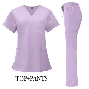 2024 White Color Polyester Spandex Straight Ribbed Waist Jogger Leg Pants Medical Scrubs Uniforms