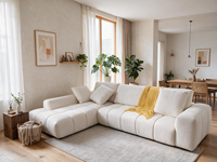 Canapé d'angle moderne de luxe avec design cannelé, canapé en tissu en forme de L pour salon de villa ou appartement