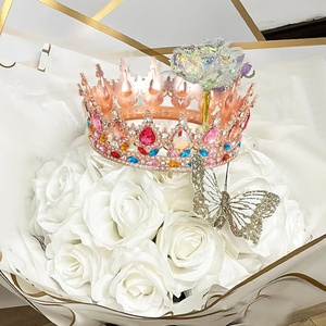 Couronne de luxe en strass de cristal, diadème rond en alliage pour décoration de gâteau, fête de mariage et bouquet floral - Product Image 5