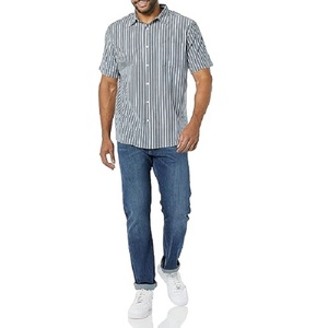 Chemise en coton à manches courtes à rayures grises pour homme, coupe ajustée, design tendance, vêtements de printemps, fabrication directe d'usine au Bangladesh, haute qualité - Product Image 3