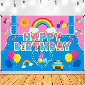Fondo <span class=keywords><strong>de</strong></span> fotografía <span class=keywords><strong>de</strong></span> <span class=keywords><strong>cumpleaños</strong></span> con dibujos animados <span class=keywords><strong>de</strong></span> Rachel Enlightened English Teacher, decoración <span class=keywords><strong>de</strong></span> pancarta para fiestas, personalizable - Product Image 1