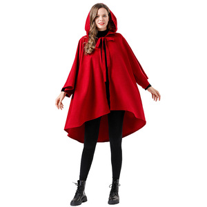 Capa de cosplay de Halloween con capucha, disfraz rojo y negro para adultos, disfraz de Caperucita Roja, bruja, Ceñíndose al viento. - Product Image 3