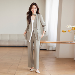 Women's Suit Set Solid Color Asymmetry Design Anti-Wrinkle Polyester Two-Piece Professional Casual Wear Spring Autumn - Product Image 2