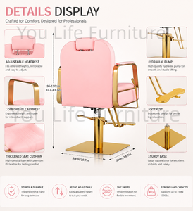 Sillón de Barbero Hidráulico Reclinable Rosa con Marco Dorado, Silla de Estilismo para Salón de Belleza, Spa y Barbería, Venta al Por Mayor - Product Image 4