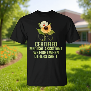 T-shirt d'assistant médical certifié, motif tournesol, unisexe, col rond, manches courtes, impression numérique - Product Image 3