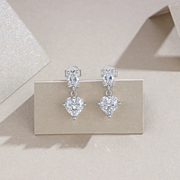 Boucles d'oreilles pendantes en argent sterling 925 avec moissanite taille cœur et ovale pour femme, 1 carat, couleur D, pureté VVS1