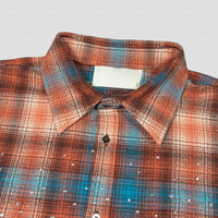 Kemeja motif pria grosir kaus flanel berlian imitasi kancing bawah lengan panjang kotak-kotak merah dan biru kebesaran kemeja flanel berlian imitasi katun
