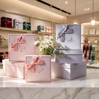 Boîte cadeau de luxe en papier artistique, boîte cadeau carrée, ensembles de 3 pièces, boîte cadeau cosmétique avec ruban, emballage cadeau haut de gamme