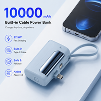 Batterie externe portable 10000 mAh avec câble USB-C rétractable intégré, finition électrolytique, compacte et portable, approuvée par les compagnies aériennes
