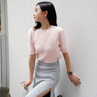 Haut en jersey tricoté respirant à manches courtes pour femme, style vintage, personnalisé OEM, idéal pour l'été et le streetwear