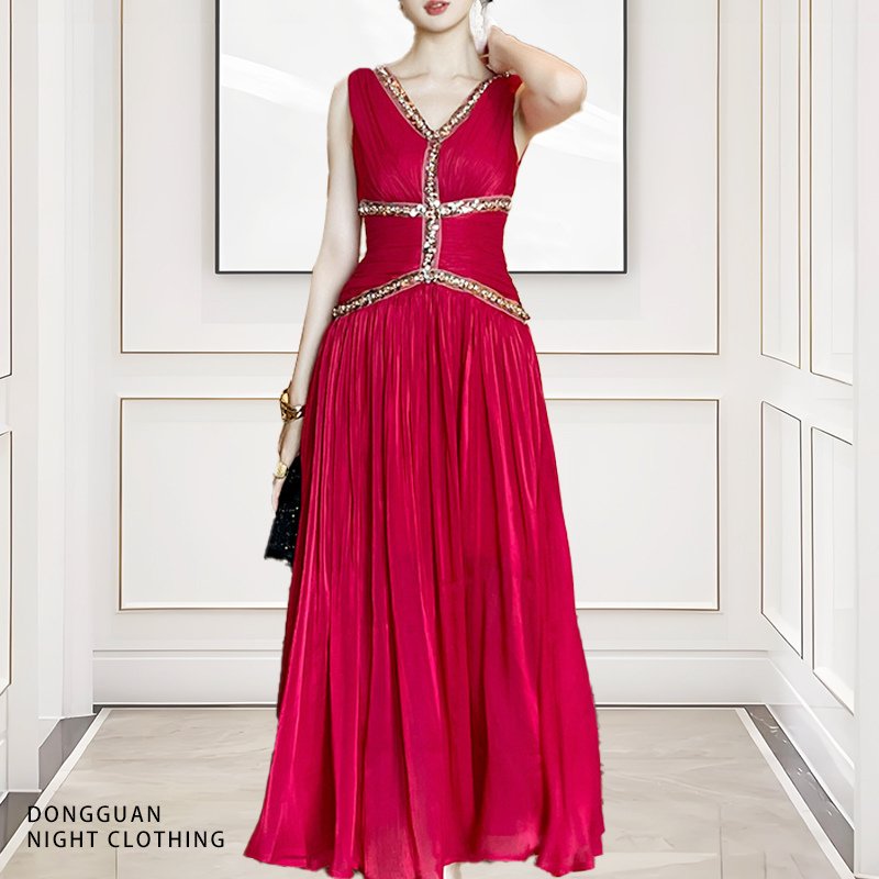 Elegant Red A-Line Evening Party Dress Sleeveless Silk Chiffon Pleated  Sequin Bead Rhinestone Crystal Formal Ball Gown| Alibaba.com