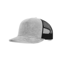 Gorra trucker personalizada de perfil bajo con parte trasera de malla heather, visera curva ajustable, gorra snapback de 5 paneles de pana