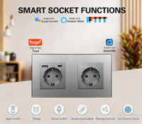 Prise murale intelligente double UBARO 157 mm Tuya WiFi, 2 prises EU Schuko, 16A, panneau en verre, compatible Alexa Google Home Smart Life, prise USB-C