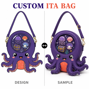 Mochila personalizada con diseño <span class=keywords><strong>de</strong></span> pulpo <span class=keywords><strong>de</strong></span> aguas profundas, morado oscuro, <span class=keywords><strong>de</strong></span> piel sintética granulada, con tentáculos 3D y dijes <span class=keywords><strong>de</strong></span> coral, estilo Ita Bag - Product Image 1