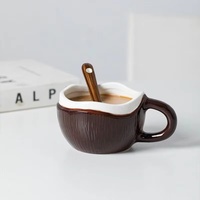 Tasse à café et bol à petit-déjeuner en céramique en forme de noix de coco, multifonctionnels, compatibles lave-vaisselle, pour la maison, le bureau, les voyages, vente en gros