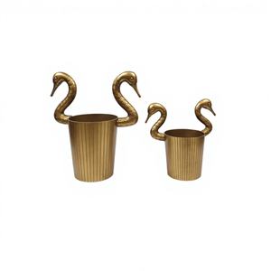 Luxury <b>Gold</b> Swan Handle for <b>Ice</b> <b>Bucket</b> Elegant Antique Brass Finish Aluminum Wine Cooler for Parties Home Bar Decoration - Product Image 1