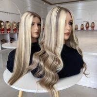 Perruques de luxe pour femmes, fournisseur de perruques en cheveux humains européens avec dentelle HD suisse, perruque à dessus en dentelle, balayage blond avec racines foncées, perruques complètes à dentelle frontale