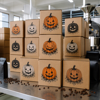Boîte d'emballage de café personnalisée pour Halloween, boîte en papier kraft pour grains de café avec impression de citrouille, vente en gros, boîte cadeau de café écologique