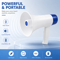 Mégaphone portable en ABS de qualité supérieure avec batterie au lithium rechargeable et câble, son puissant pour le cheerleading et l'encouragement