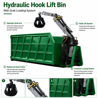 Conteneur hydraulique robuste à crochet avec système de chargement par grappin, bac à déchets mobile pour le recyclage des déchets de construction