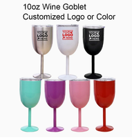 Gobelet de vin en acier inoxydable, de 10oz, de haute qualité, à Double paroi, gobelet pour vin rouge avec couvercle transparent, vente en gros