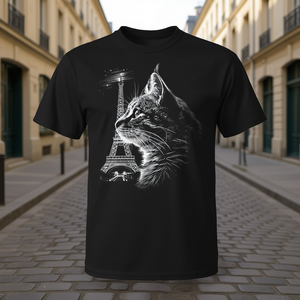 Camiseta Cat In Paris French Cat con diseño gráfico negro, corte unisex - Product Image 3