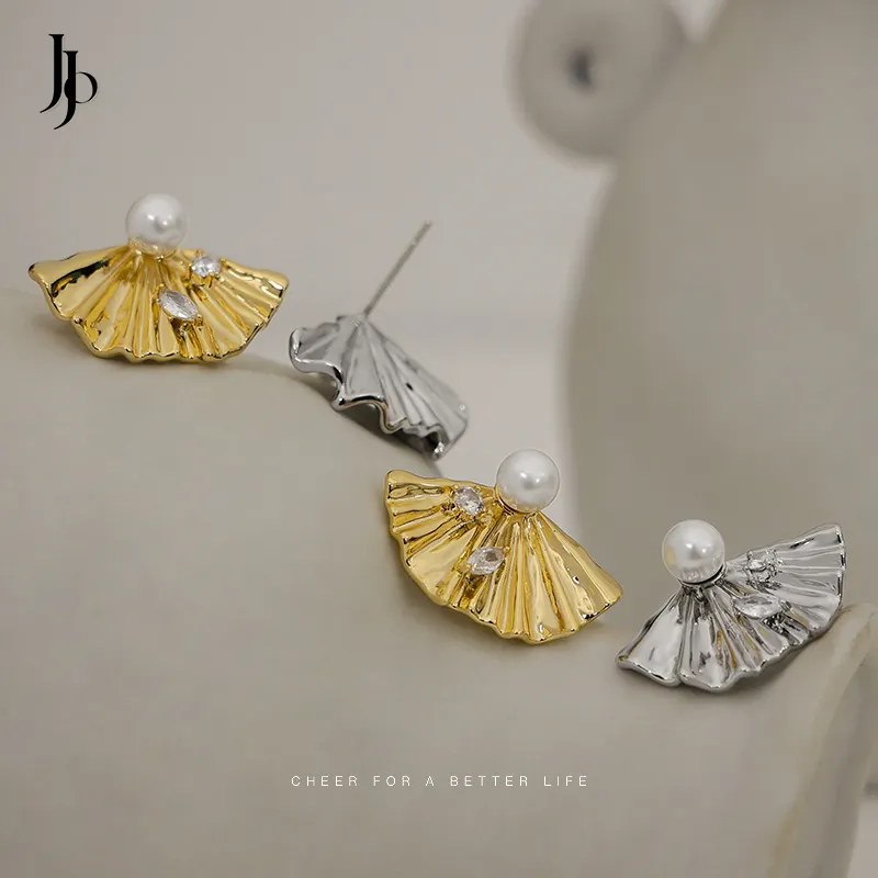 JOJO Fashion geometrische Sektor Design Luxus Vintage Ohrringe zierliche 18 Karat Gold Platin Zirkon Perle Statement Ohrringe