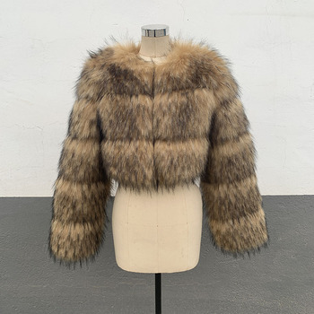 S-6XL Faux  Raccoon Fur Short Coat Winter Women's Round Neck Warm Thick Fur Plus Size