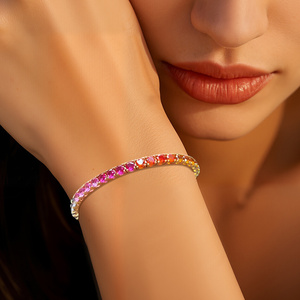 Bracelets de luxe personnalisés en laiton plaqué or 18 carats avec zircon, chaîne tennis 4 mm, <span class=keywords><strong>accessoires</strong></span> de fiançailles raffinés pour femmes, bijoux OEM - Product Image 5