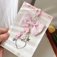 Porte-clés créatif en métal en forme de cœur d'ours pour femme, pendentif de sac esthétique avec nœud froncé, accessoire de porte-clés romantique pour elle, vente en gros