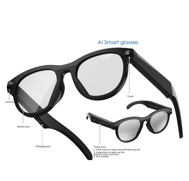 OEM Smart Glasses Multifunctional Answer Call and Intelligent Translator with Camera Display BT Wireless Wholesale