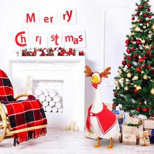 Christmas Outfit Reindeer Hat and Cape Lawn Porch Clothes Xmas Plastic Goose Costume for Outdoor Art Decoration - Product Image 5