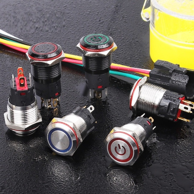 PBM-16A-P11Z-C-S 16mm Flat Anti Vandal Push Button Switch RGB LED Power Symbol Backlight Bulkhead Mount Stainless Steel IP65