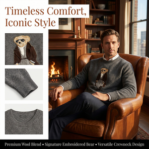 Suéter de Punto Grueso 7GG para Hombre, Estilo Preppy Vintage, con Jacquard de Oso, Diseño Retro con Estampado Animal, Mezcla de Lana, para Invierno - Product Image 2