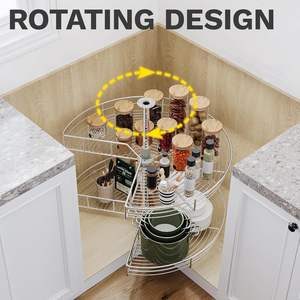 Organisateur d'angle rotatif à double niveau pour armoire, réglable en hauteur pour cuisine et garde-manger, finition chromée - Product Image 3