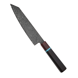 Cuchillo de chef Kiritsuke de acero de Damasco con mango octogonal de madera empalmada, espaciador de turquesa y hoja afilada para cortar con precisión carne y sashimi. - Product Image 1