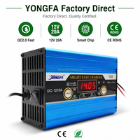 Chargeur de batterie portable intelligent YongFa Electric 12V 20A QC2.0 à charge rapide, trois phases, boîtier en aluminium, éclairage LED, pour la maison