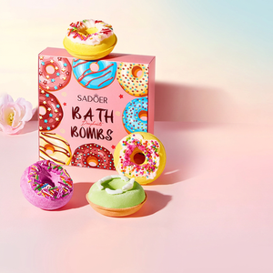 Ensemble de 4 bombes de bain effervescentes SADOER Macaron Donut en anglais, nettoyage en profondeur, nourrissantes, pour le bain transfrontalier - Product Image 3