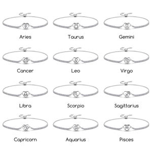 12 costellazioni astrologiche <span class=keywords><strong>bracciale</strong></span> in 925 reale in argento Sterling regolabile in cristallo Tennis per le donne gioielli di moda - Product Image 1