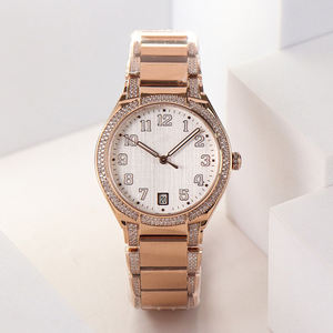 Montre en or rose sertie de diamants de luxe avec affichage de la date, montre haut de gamme pour femmes pour les occasions formelles - Product Image 2